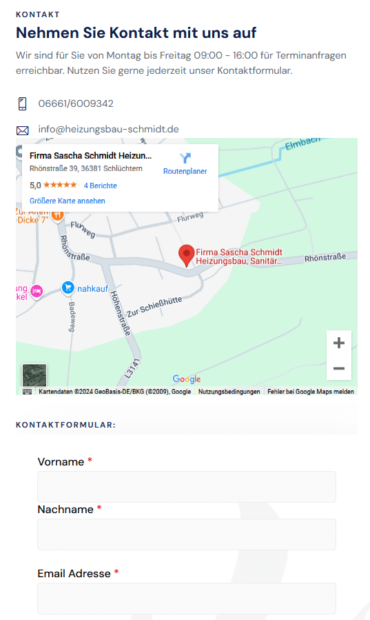 Kontaktformular Heizungsbau Schmidt